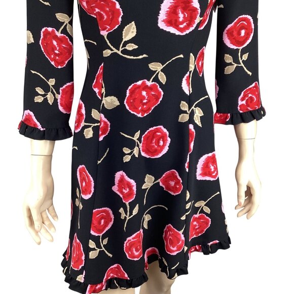 Kate Spade New York‎ Dress Size 00 Hazy Rose Black Floral Print 3/4 Sleeve - Picture 7 of 9